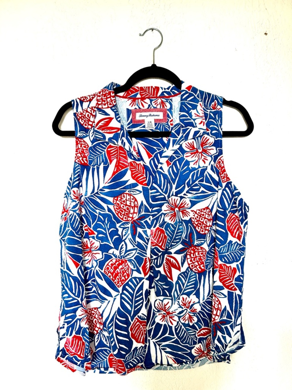 Tommy Bahama Blue and Red Tropical V-Neck Sleeveless Camisole